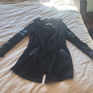 Chic sporty black hooded cardigan